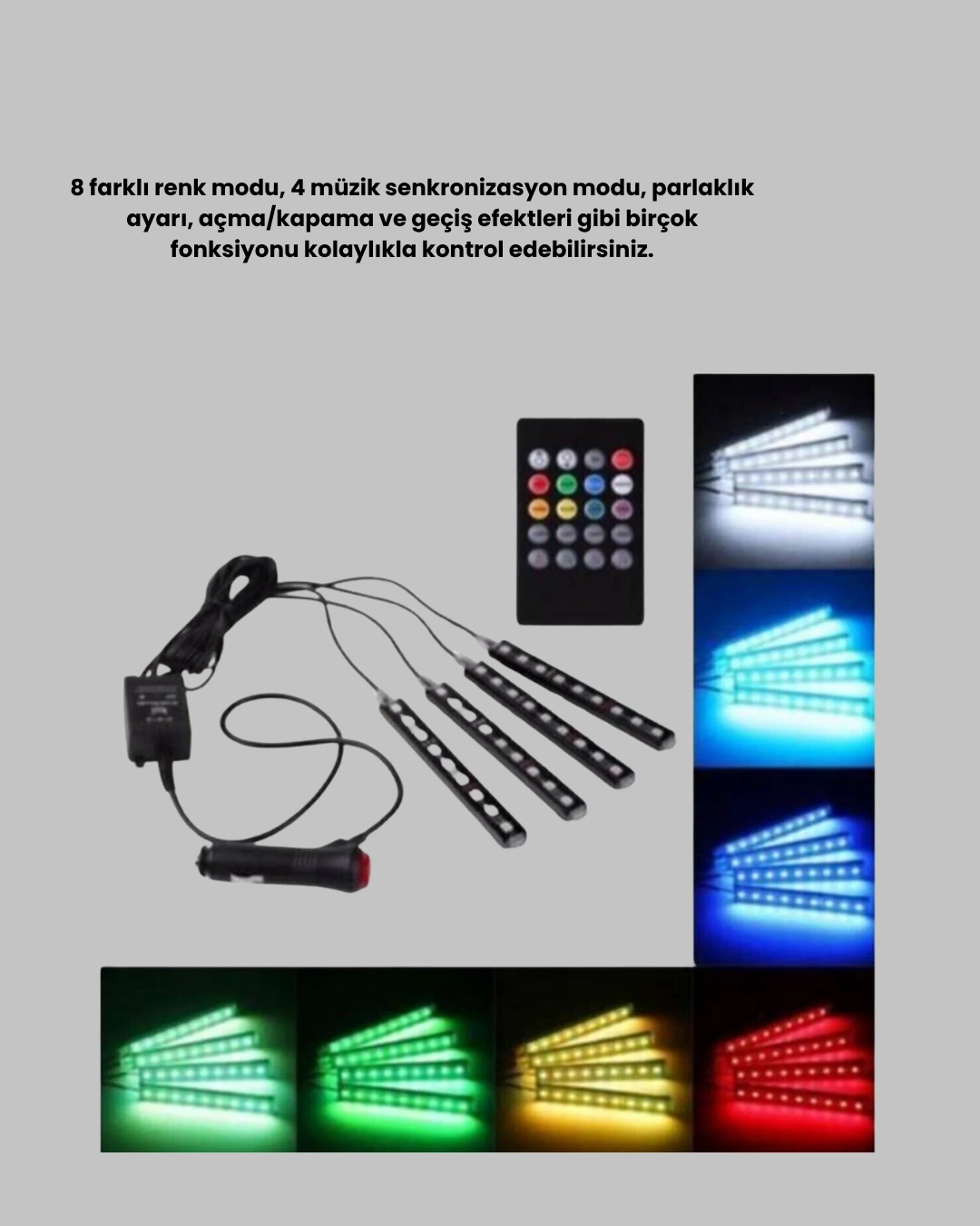 48 Led Araç İçi Rgb Şerit Aydınlatma Müzik Senkron Usb Kumandalı Set ( Lisinya )