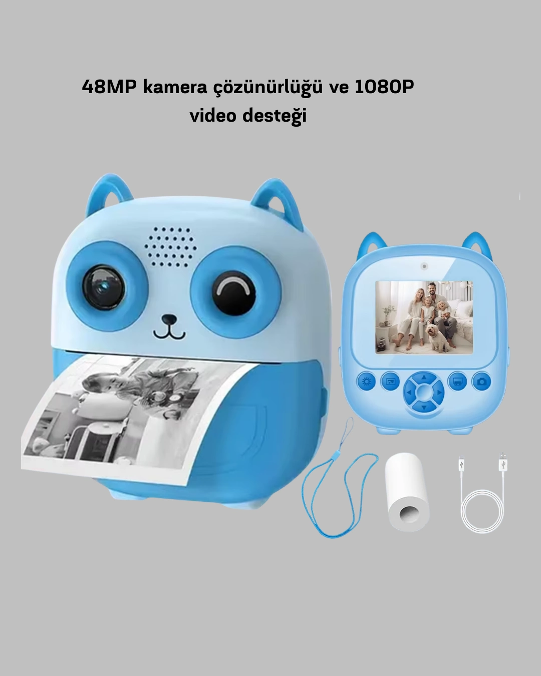 48mp Termal Baskılı Çocuk Dijital Kamera 1080p Video 2.4'' Ekran 6x Zoom ( Lisinya )