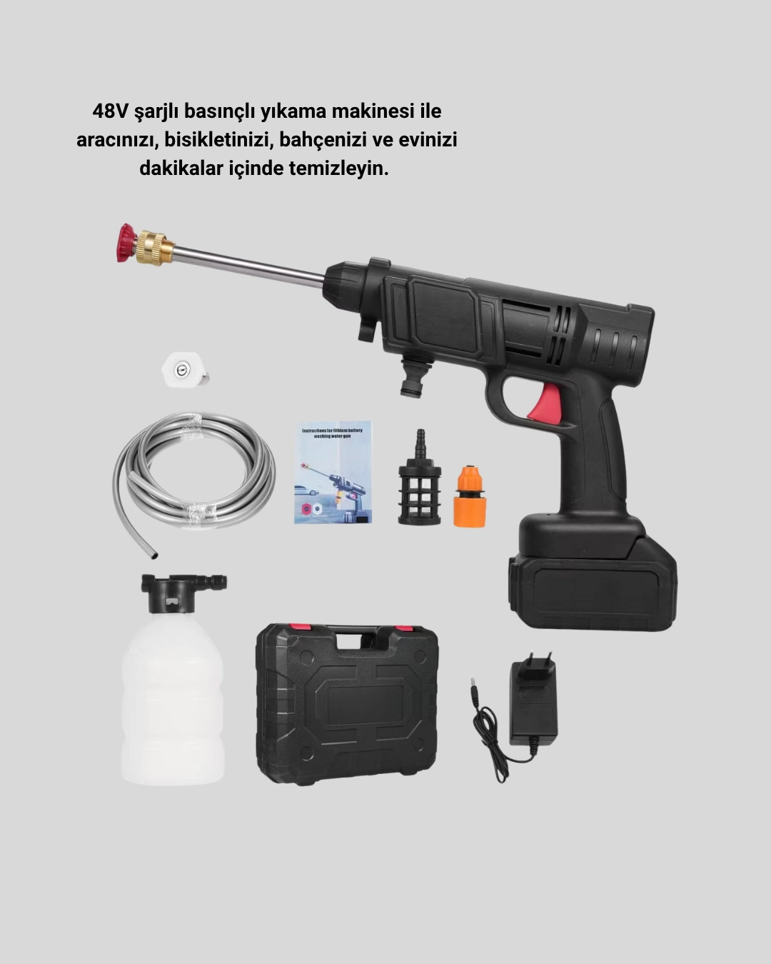 48v Kablosuz Yıkama Makinesi – 2 Pil, Köpük Tankı Ve Ayarlanabilir ( Lisinya )