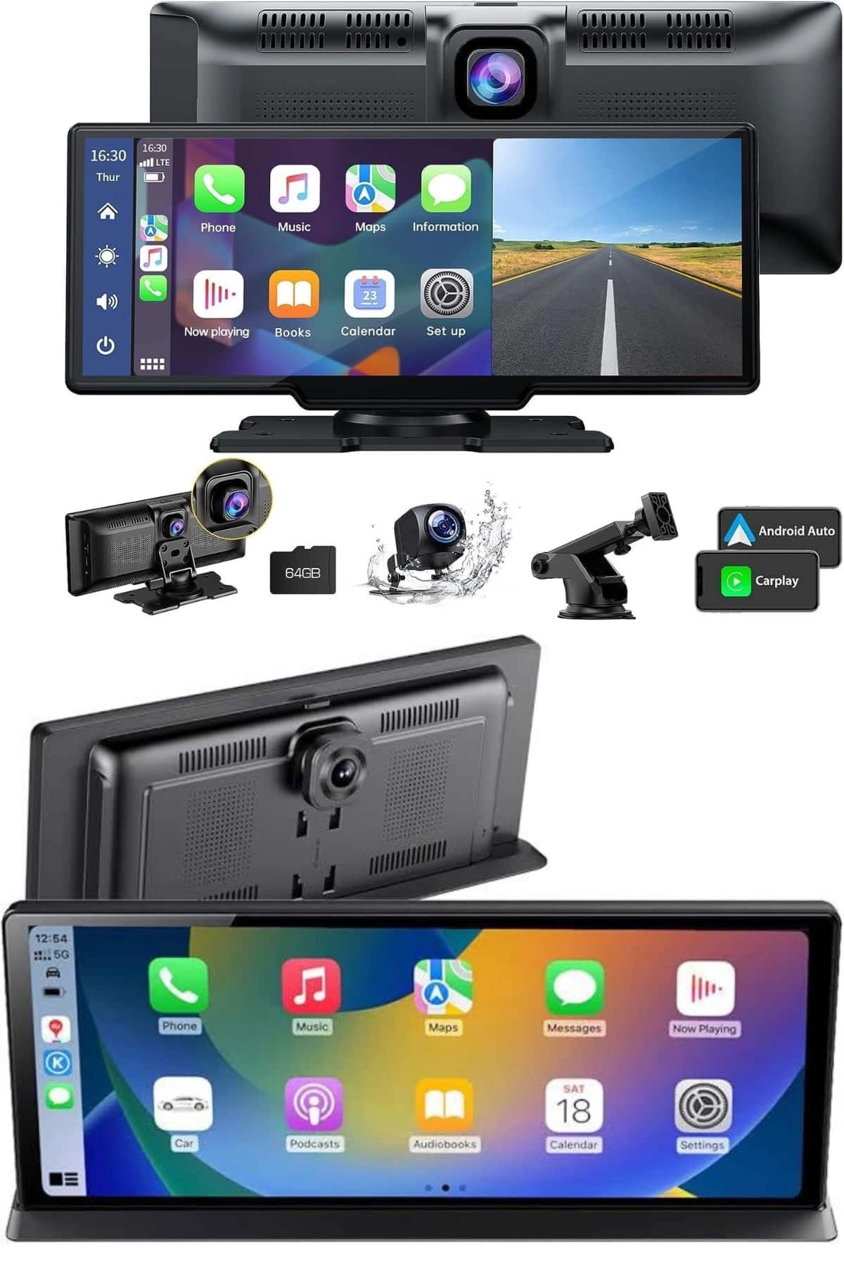 4k 10.2 İnç Çift Kameralı Araç Multimedya Ekranı Carplay Kablosuz Tüm Cihazlara Uyumlu ( Lisinya )