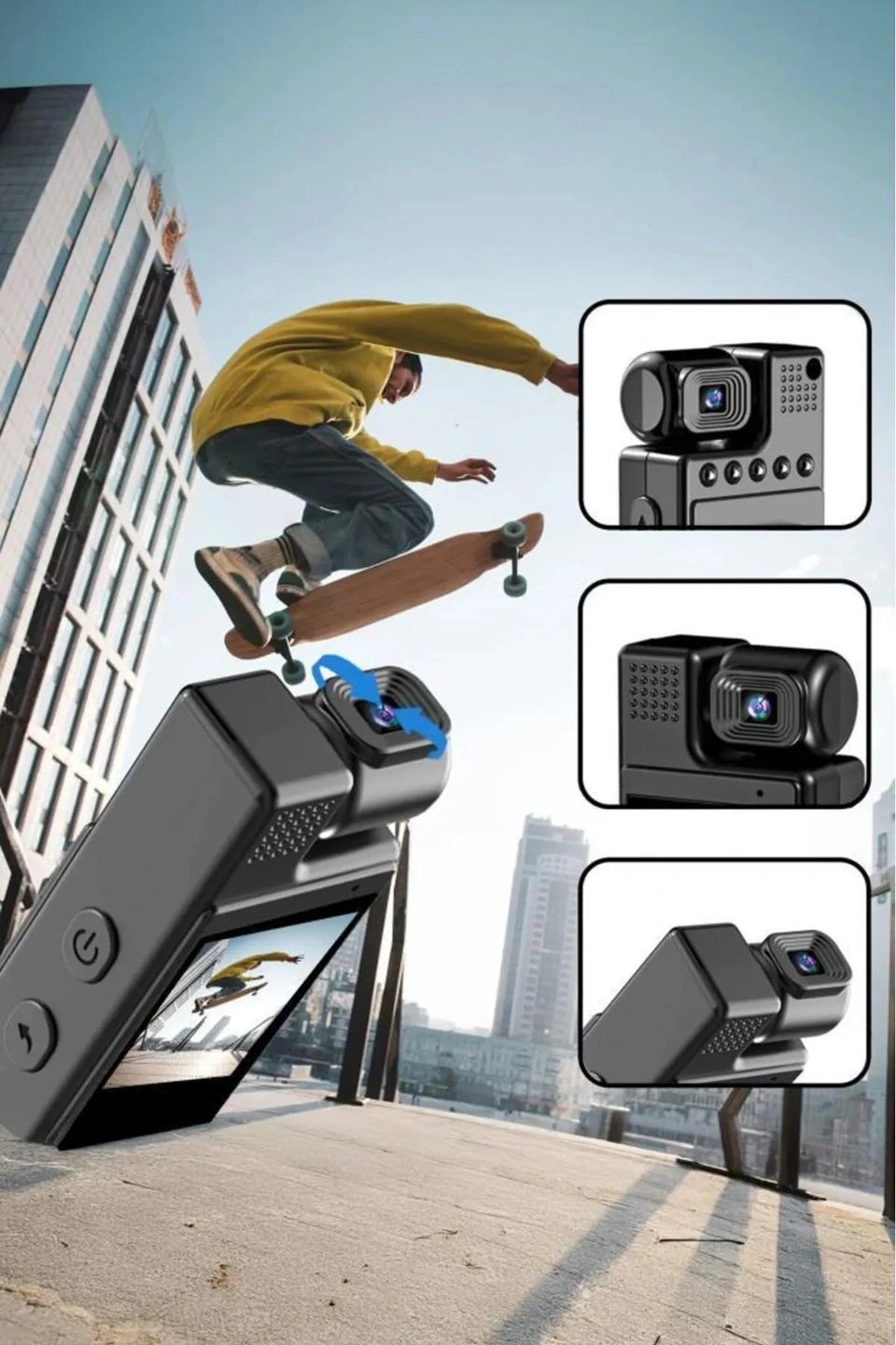 4k 180 Derece Vücut Kamerası Kablosuz Gece Görüşlü Aksiyon Kamerası ( Lisinya )