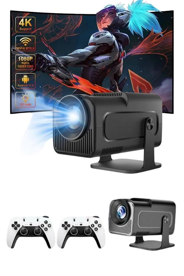 4k Android Smart Wi-fi Çift Kollu Projeksiyon Game Box Kumandalı Taşınabilir ( Lisinya )