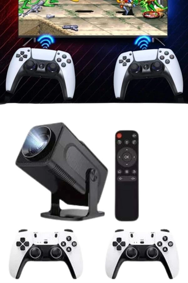4k Android Smart Wi-fi Çift Kollu Projeksiyon Game Box Kumandalı Taşınabilir ( Lisinya )