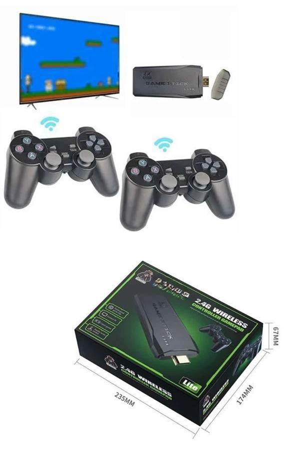 4k Game Stick Oyun Konsolu 2.4g Kablosuz Çift Kol Nostaljik Oyunlar ( Lisinya )