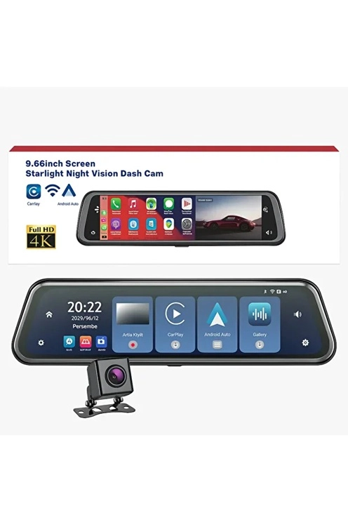 4k Ips Ekran Tam Dokunmatik 9.66” Dikiz Ayna Araç Içi Kamera (4k Ön 1080p Arka) | Carplay ( Lisinya )