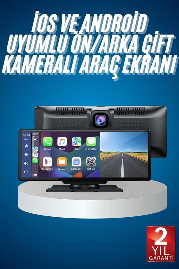 4k Ultra Araç İçi Ön Ve Arka Kameralı Ekran Hd 2 Kameralı Torpido Üstü Araç Multimedya ( Lisinya )