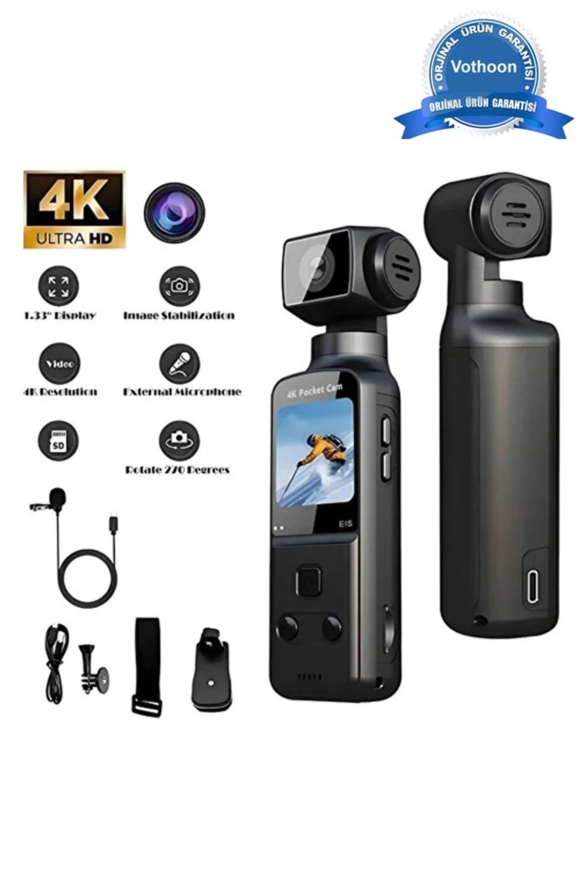 4k Ultra Hd 270° Döndürülebilir Su Geçirmez Kablosuz Vlog Spor Ve Aksiyon Kamerası ( Lisinya ) 4k Ultra Hd 270° Döndürülebilir Su Geçirmez Kablosuz Vlog Spor Ve Aksiyon Kamerası ( Lisinya )