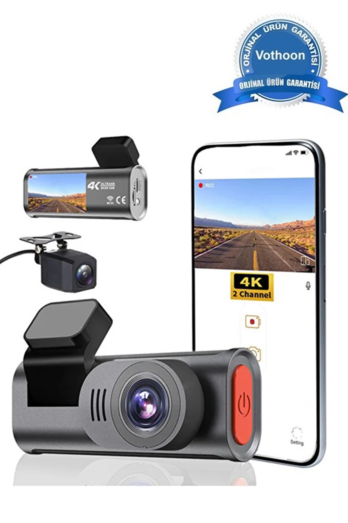 4k Kablosuz Çift Kameralı Araç Kamerası Gece Görüşlü G-sensörlü Dash Cam 170 Derece ( Lisinya )