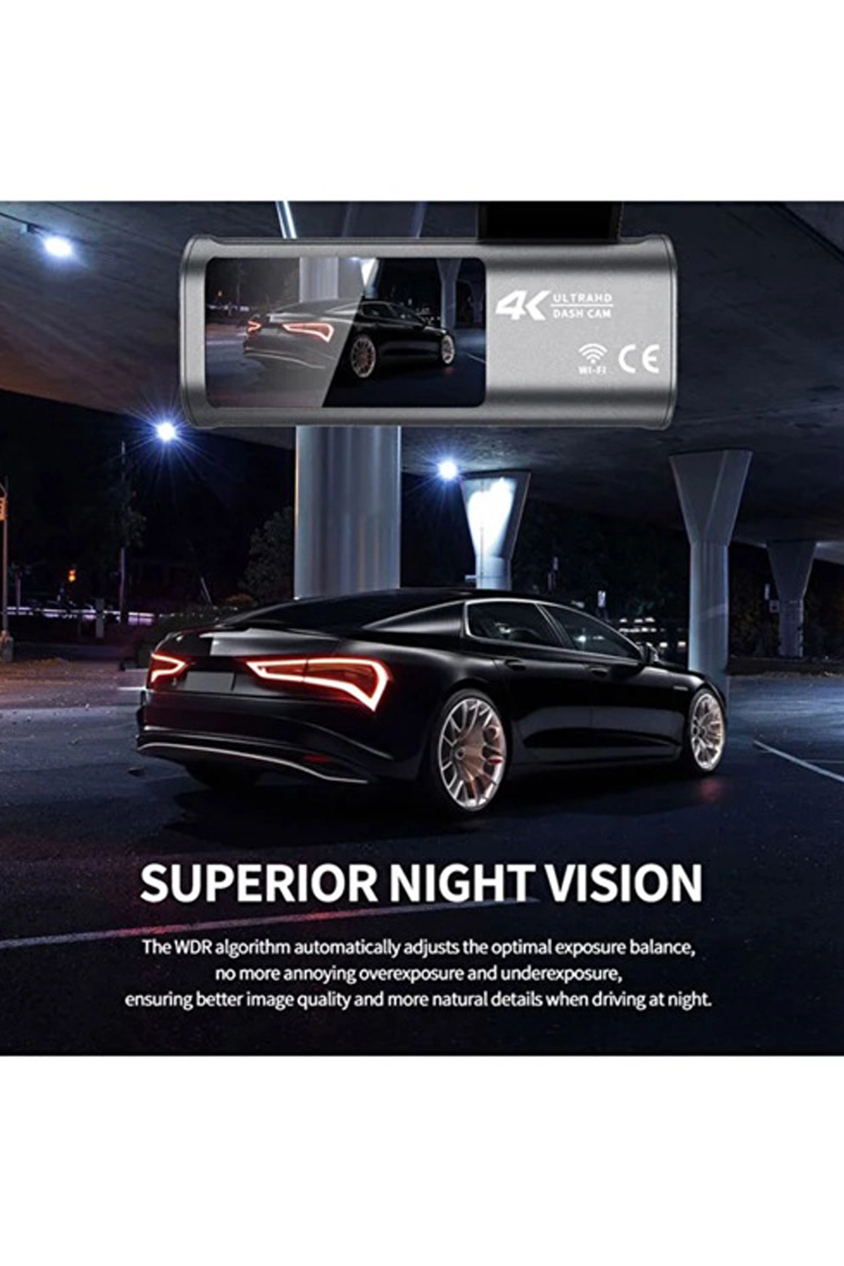 4k Kablosuz Çift Kameralı Araç Kamerası Gece Görüşlü G-sensörlü Dash Cam 170 Derece ( Lisinya )