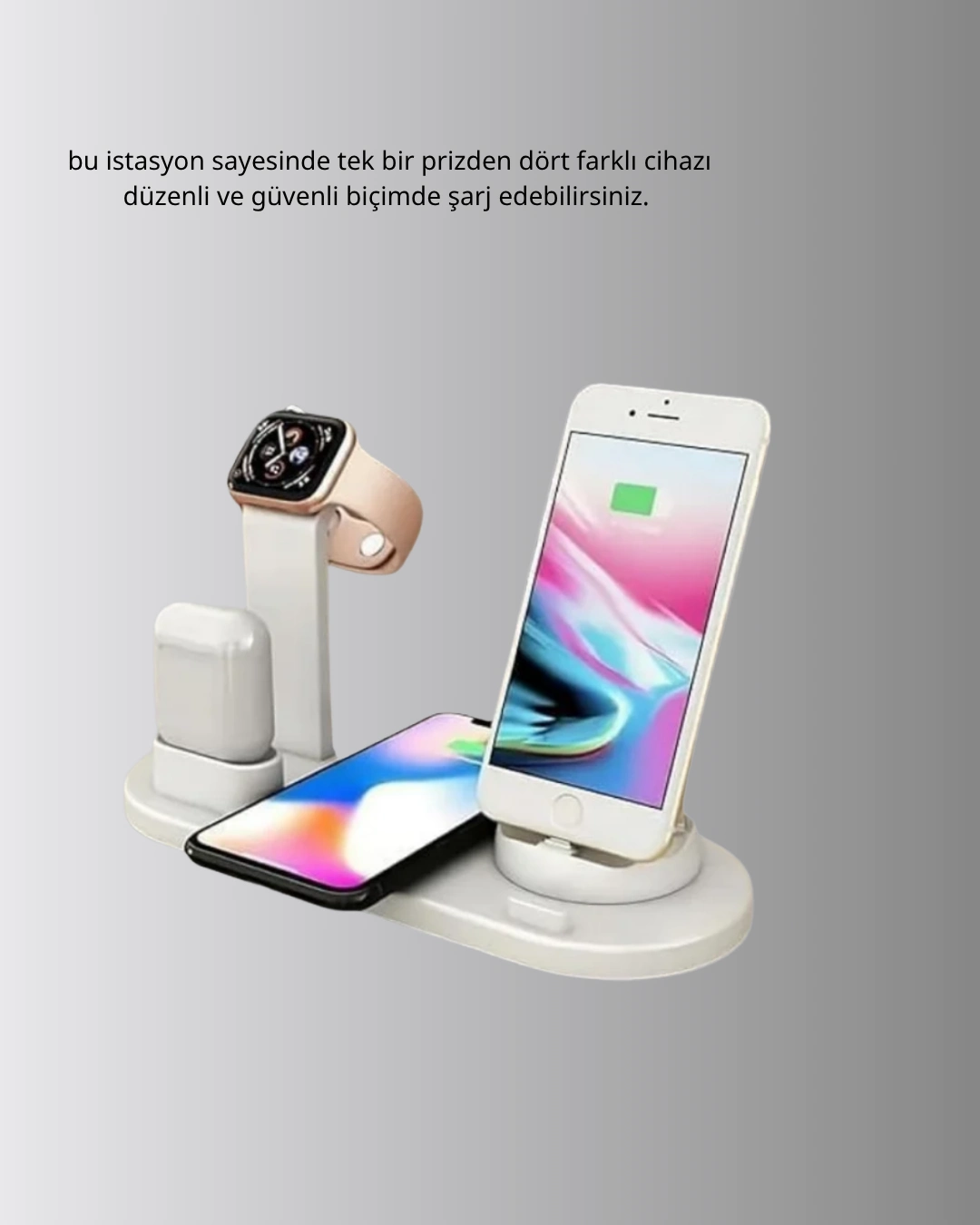 4’lü Apple Kablosuz Şarj Standı İphone Watch Ve Airpods Çoklu Şarjlı ( Lisinya )