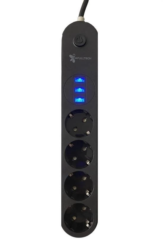 4lü Siyah Anahtarlı 3 Usb Li Akım Korumalı Topraklı Çocuk Korumalı Grup Priz 2 Metre ( Lisinya )