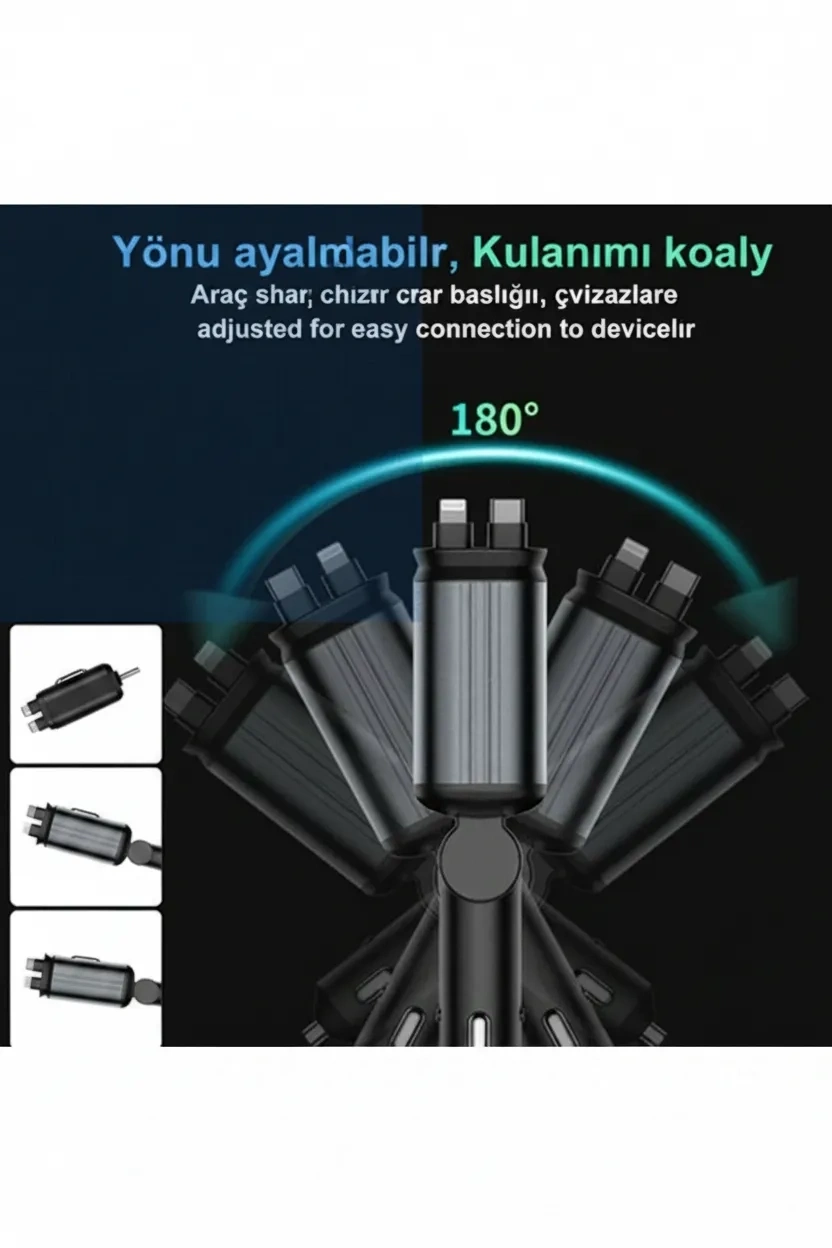 4’ü 1 Arada Araç Çakmaklık Şarj Cihazı 66W Type-C Hızlı Şarj Çift USB Telefon Şarj Geri Çekilebilir Kablo ( Lisinya ) 4’ü 1 Arada Araç Çakmaklık Şarj Cihazı 66W Type-C Hızlı Şarj Çift USB Telefon Şarj Geri Çekilebilir Kablo ( Lisinya )