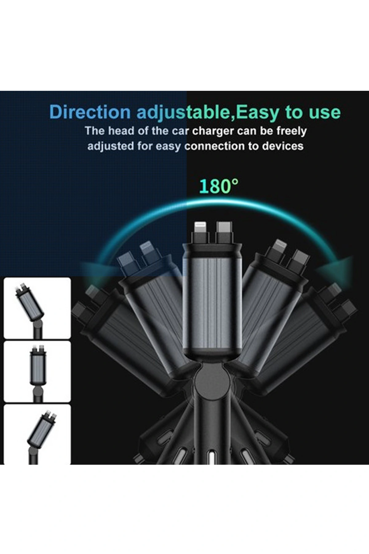 4’ü 1 Arada Çift Usb Bağlantı Çakmaklık, Type-c Hızlı Şarjlı 66w,geri Çekilebilir Araç Telefon Şarj Cihazı ( Lisinya )