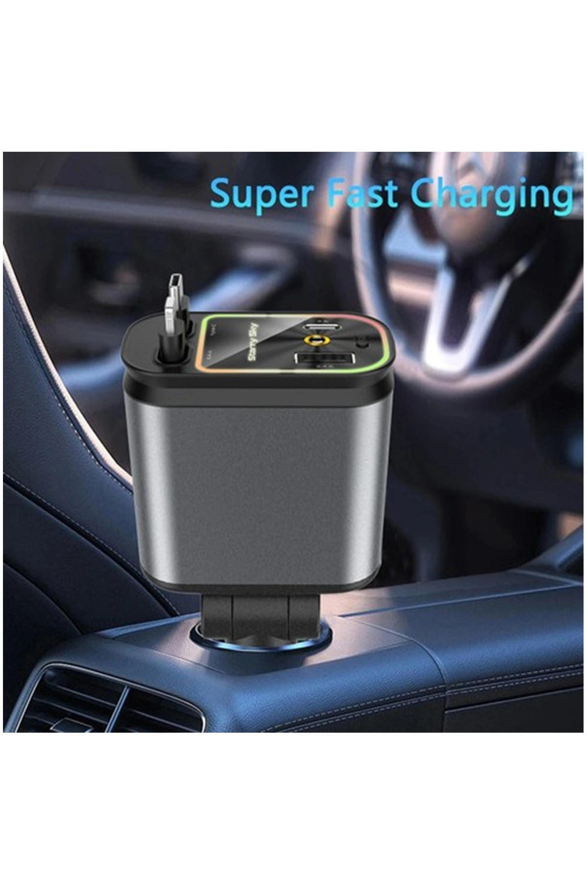 4’ü 1 Arada Çift Usb Bağlantı Çakmaklık, Type-c Hızlı Şarjlı 66w,geri Çekilebilir Araç Telefon Şarj Cihazı ( Lisinya )