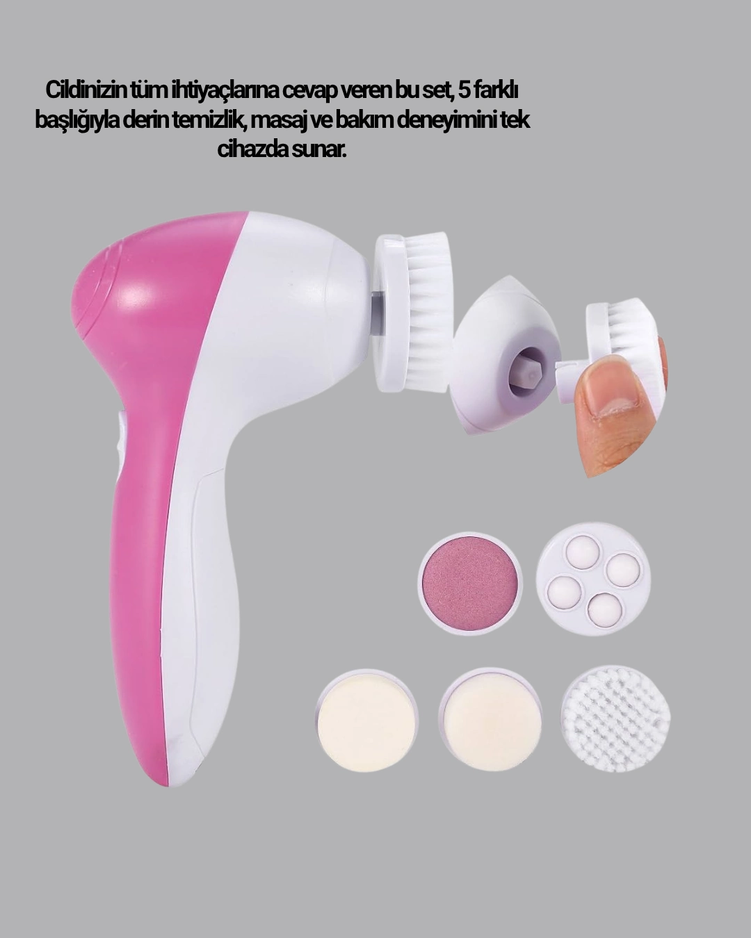 5 Başlıklı Yüz Masaj Aleti – Cilt Temizleme, Peeling, Siyah Nokta Ve Gözenek Bakımı ( Lisinya )