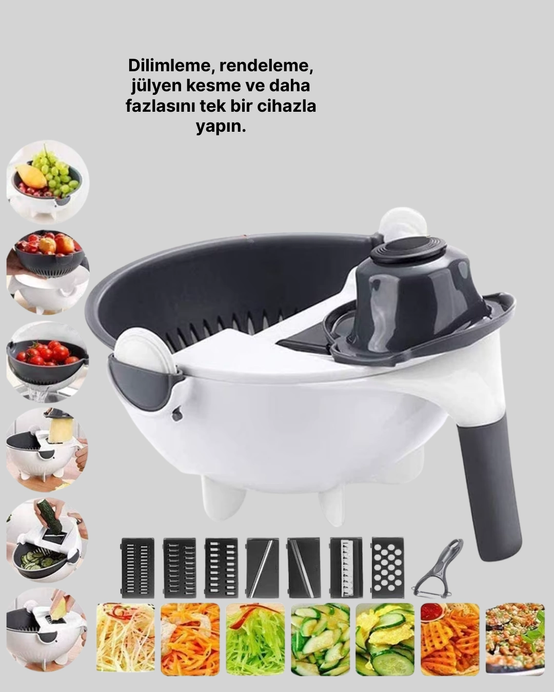 5 Fonksiyonlu Döner Süzgeçli Rende Ve Dilimleyici At ( Lisinya )