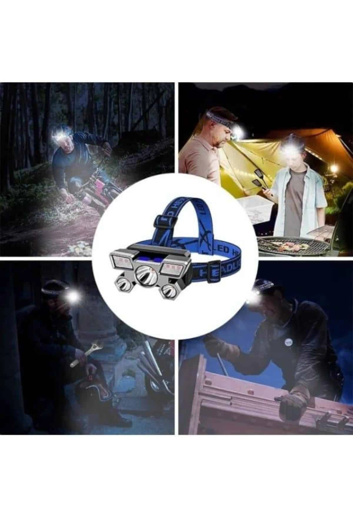 5 Led Far Şarj Edilebilir Güçlü Kafa Lambası Kamp Lambası 4 Modlu ( Lisinya )