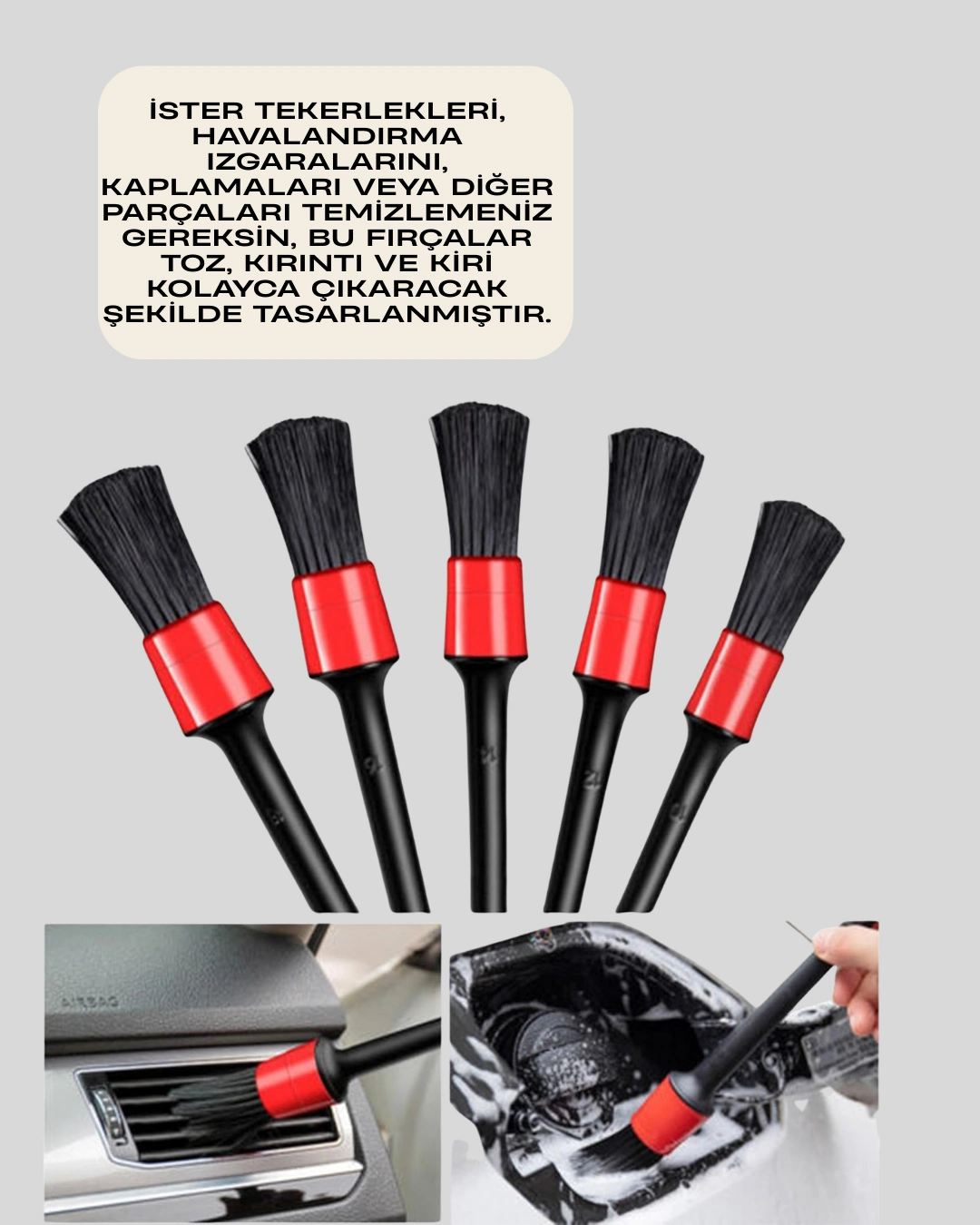 5'li Araç Temizlik Fırça Seti-detaylı Temizlik İçin Çok Amaçlı Fırçalar ( Lisinya )