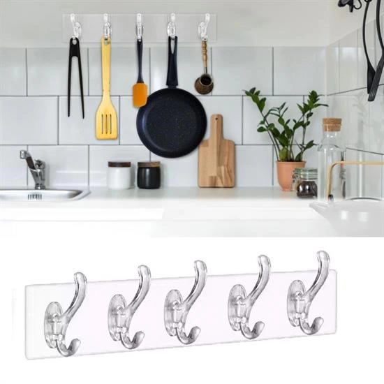 5'li Güçlü Yapışkanlı Şeffaf Duvar Askısı Banyo Mutfak Düzenleyici Pratik Askılık ( Lisinya )