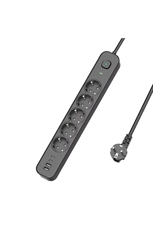 5 Prizli Akım Korumalı Uzatma Kablosu | 2xusb-a + 2xusb-c | 3680w - 2m Kablo ( Lisinya )