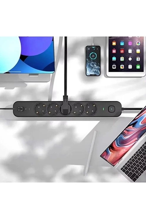 5 Prizli Akım Korumalı Uzatma Kablosu | 2xusb-a + 2xusb-c | 3680w - 2m Kablo ( Lisinya )
