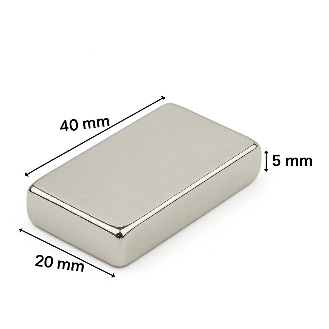 1 Adet 40x20x5mm Neodyum Magnet Güçlü N35 Mıknatıs Köşeli Nikel Kaplama ( Lisinya )