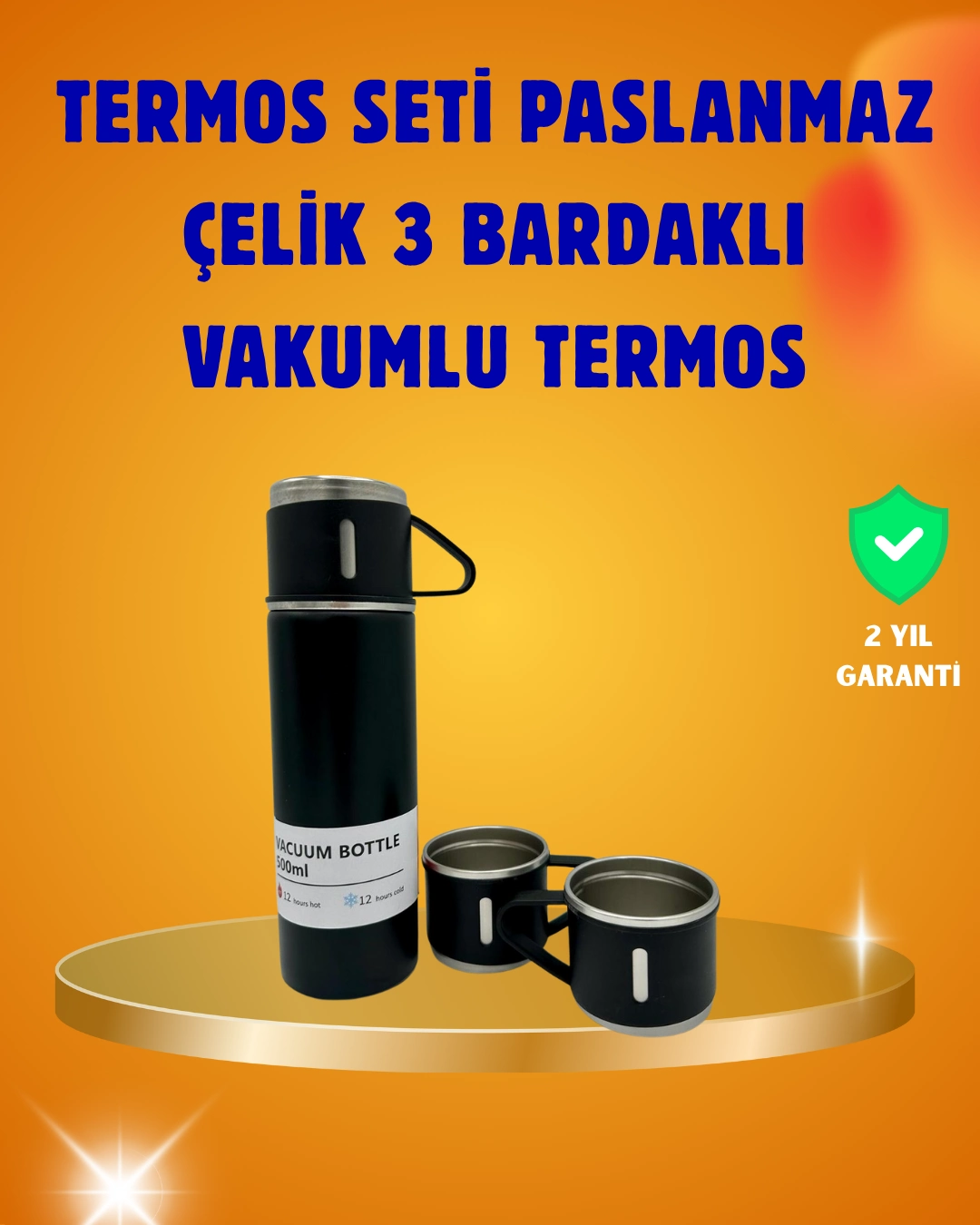 500 Ml Isı Korumalı Çelik Termos Ve Bardak Seti | Silikon Tabanlı, Şık Ve Pratik ( Lisinya )
