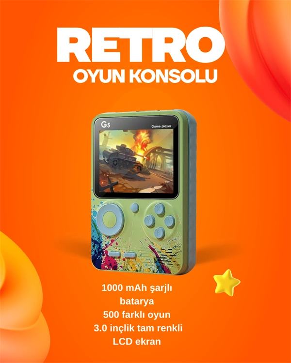 500 Oyun Hafızalı G5 Game Box – Renkli Lcd Ekranlı ( Lisinya )