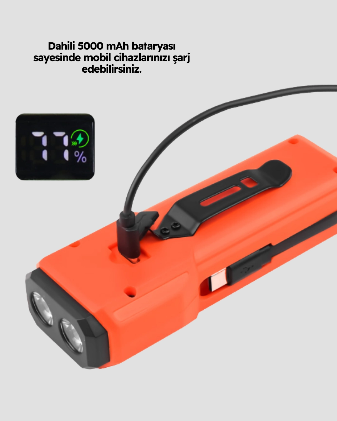 5000 Mah Bataryalı Bisiklet Farı Cob Çakar Çok Fonksiyonlu ( Lisinya )