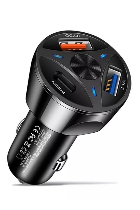 55w 3 Port Usb Araç İçin Telefon Şarj Cihazı 3 Girişli Çakmaklık Adaptör-31a Pd 20w Qc 30 ( Lisinya )
