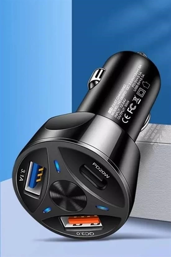 55w 3 Port Usb Araç İçin Telefon Şarj Cihazı 3 Girişli Çakmaklık Adaptör-31a Pd 20w Qc 30 ( Lisinya )