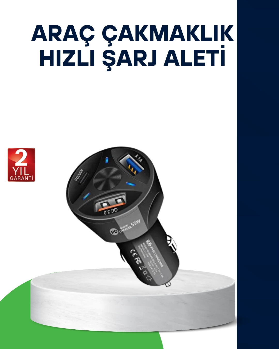 55w Hızlı Araç Şarj Cihazı Quick Charge 3.0 Ve Pd Destekli ( Lisinya )