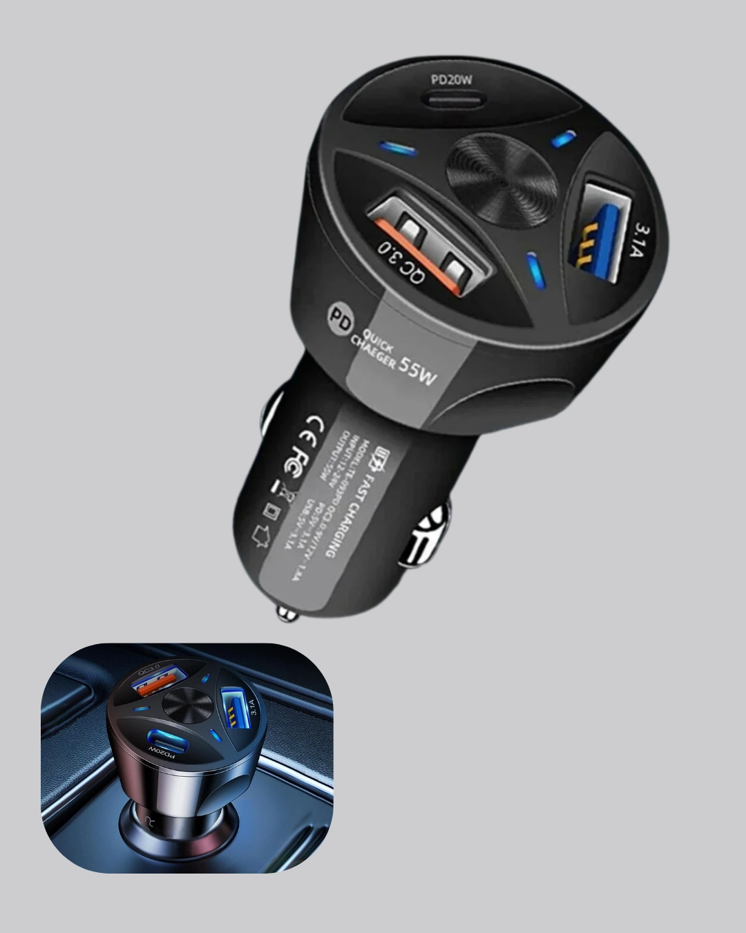 55w Hızlı Araç Şarj Cihazı Quick Charge 3.0 Ve Pd Destekli ( Lisinya )