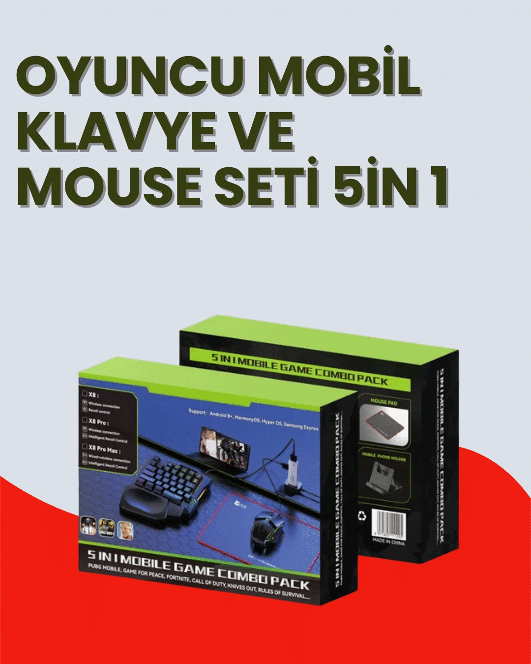 5in1 Bt5.3 Mobil Oyun Kiti Klavye Mouse Dönüştürücü Seti ( Lisinya )