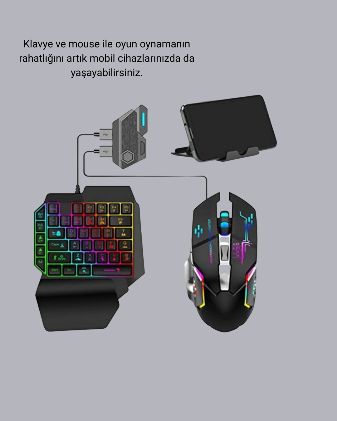 5in1 Mobil Oyun Kiti Bluetooth 5.3 Mini Rgb Klavye Mouse Dönüştürücü Seti ( Lisinya ) 5in1 Mobil Oyun Kiti Bluetooth 5.3 Mini Rgb Klavye Mouse Dönüştürücü Seti ( Lisinya )