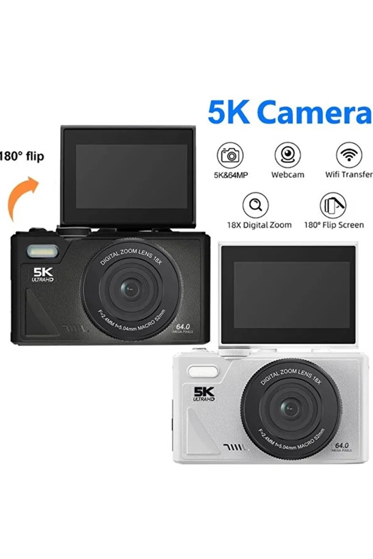 5k 75mp Hd Dijital Kamera 18x Dijital Zoom, Flaşlı,3.0 İnç Ekranlı Fotoğraf Makinesi ( Lisinya )