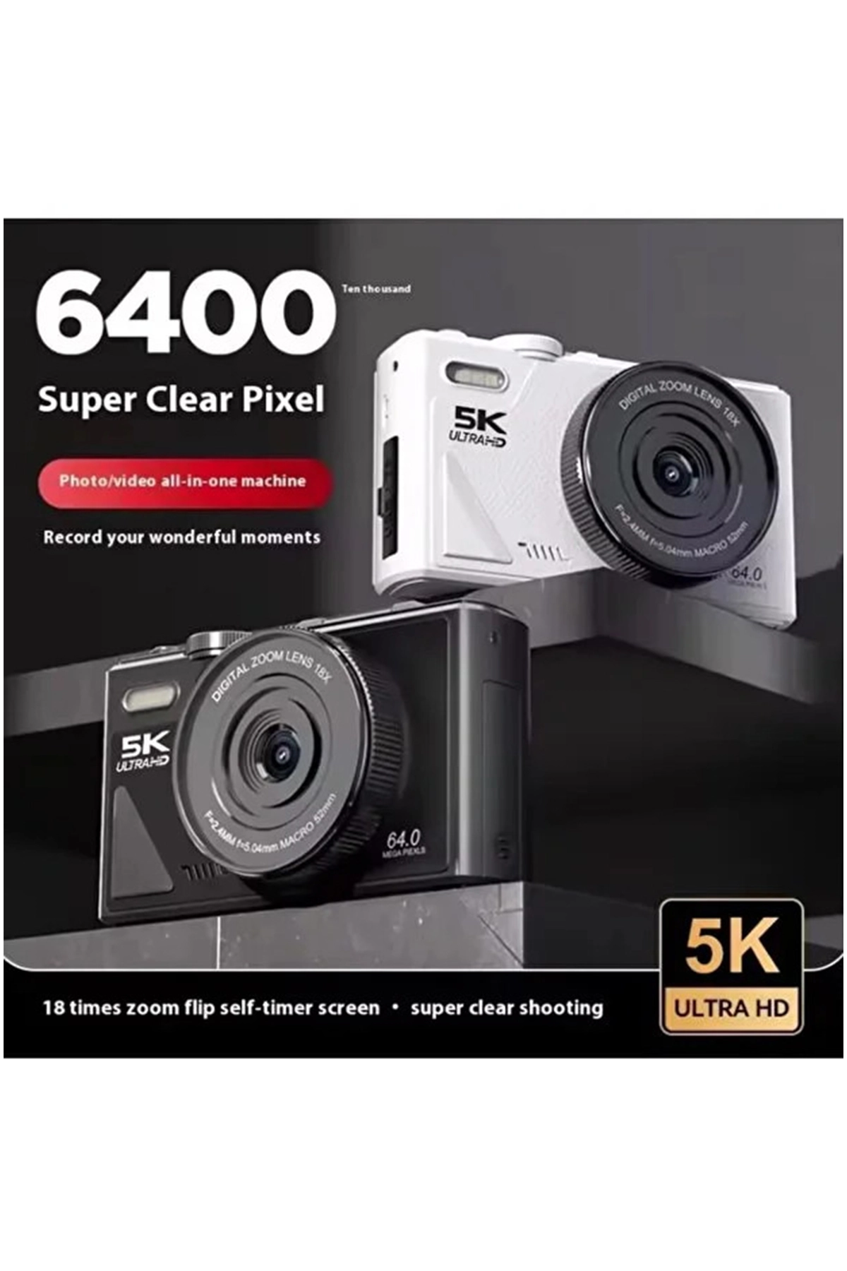 5k 75mp Hd Dijital Kamera 18x Dijital Zoom, Flaşlı,3.0 İnç Ekranlı Fotoğraf Makinesi ( Lisinya )