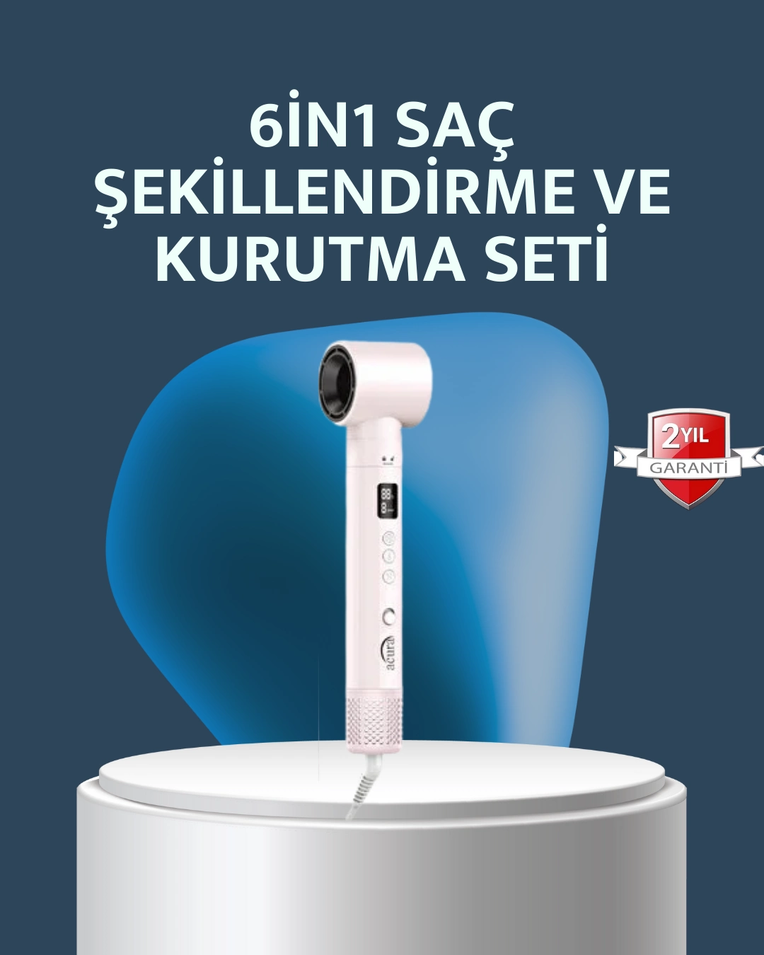 6-in-1 Saç Şekillendirme Seti Yüksek Hızlı Motor Negatif İyon Lcd Ekran ( Lisinya )