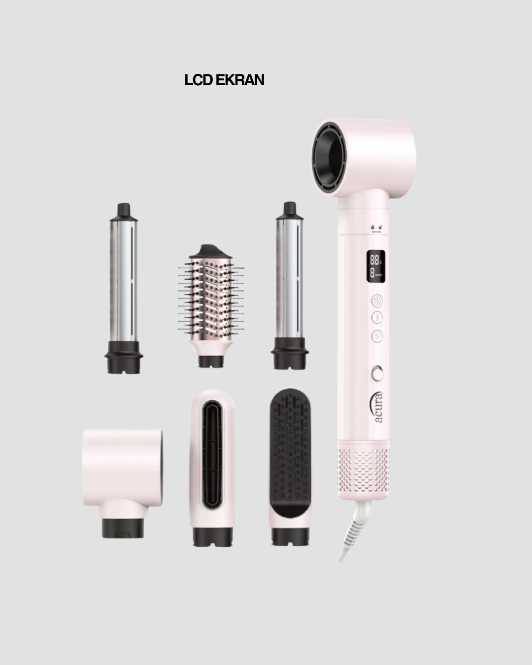 6-in-1 Saç Şekillendirme Seti Yüksek Hızlı Motor Negatif İyon Lcd Ekran ( Lisinya )