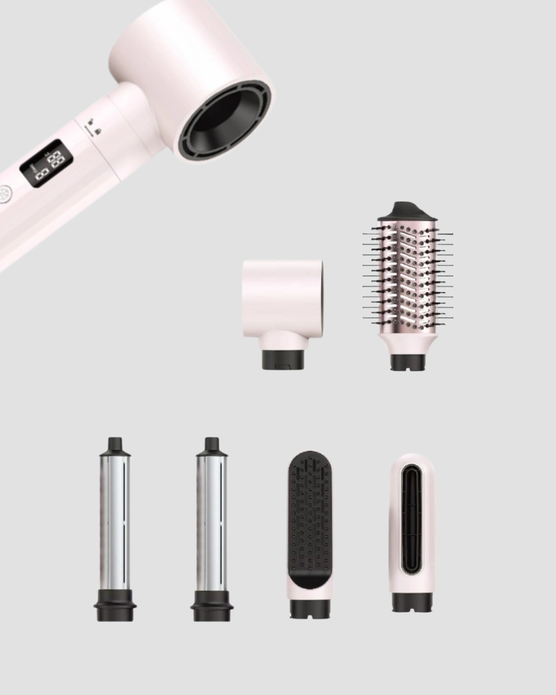 6-in-1 Saç Şekillendirme Seti Yüksek Hızlı Motor Negatif İyon Lcd Ekran ( Lisinya )