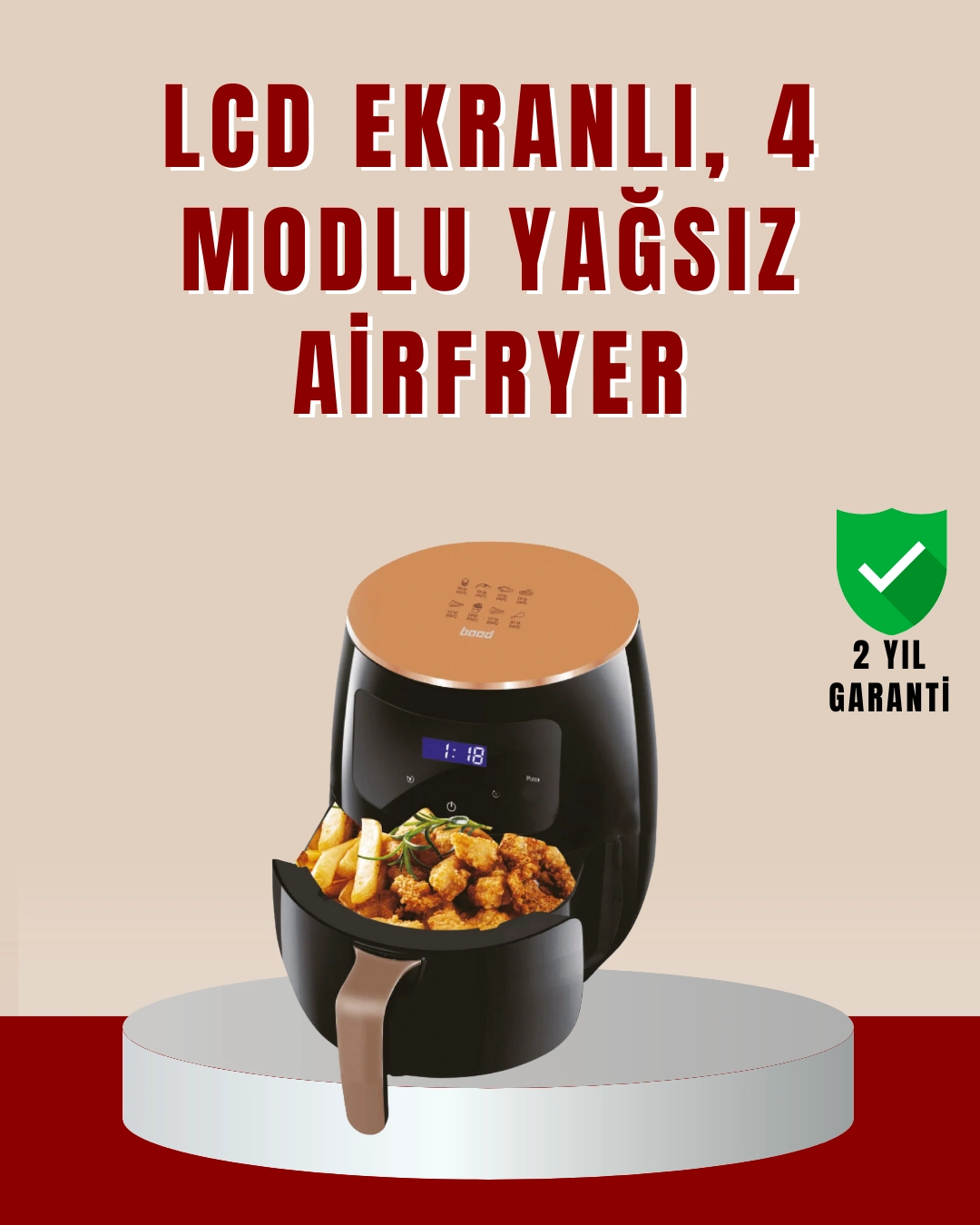 6 Litre Büyük Kapasiteli Dokunmatik Airfryer 2400w Yağsız Fritöz ( Lisinya )