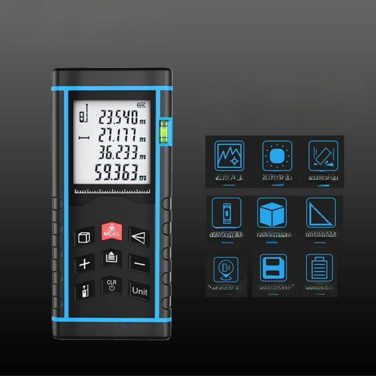 60 Metre Hassas Lazer Metre Ölçer Lcd Dijital Ekran Su Terazili Lazerli Mesafe Ölçüm Cihazı ( Lisinya ) 60 Metre Hassas Lazer Metre Ölçer Lcd Dijital Ekran Su Terazili Lazerli Mesafe Ölçüm Cihazı ( Lisinya )