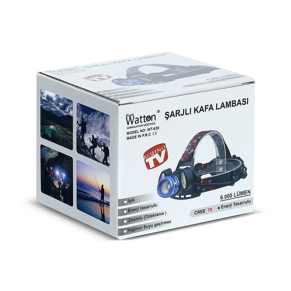 6000 Lümen 3 Başlık Şarjlı Kafa Lambası  Wt-630 ( Lisinya )