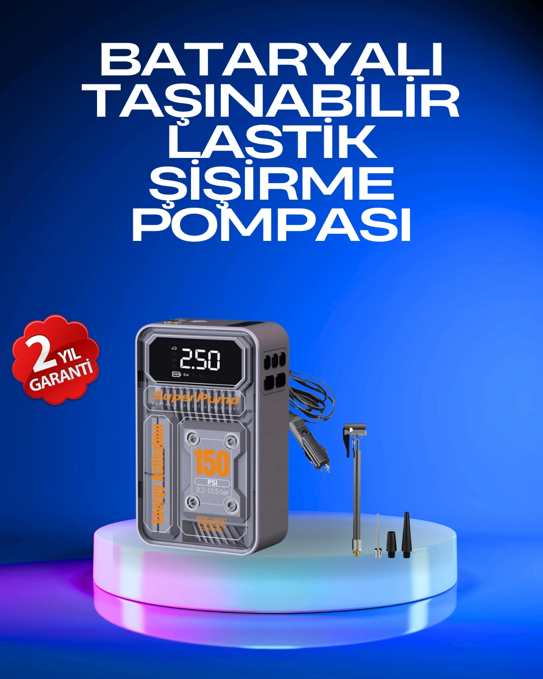 6000mah Bataryalı Led Ekranlı Akıllı Hava Kompresörü ( Lisinya )