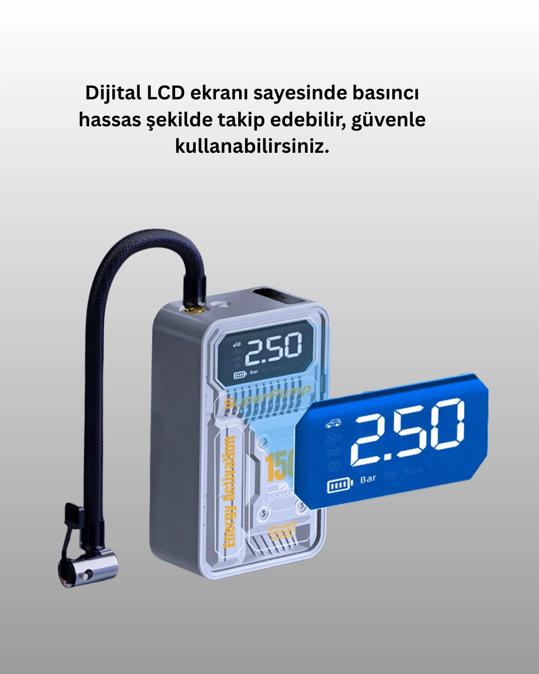 6000mah Bataryalı Led Ekranlı Akıllı Hava Kompresörü ( Lisinya )