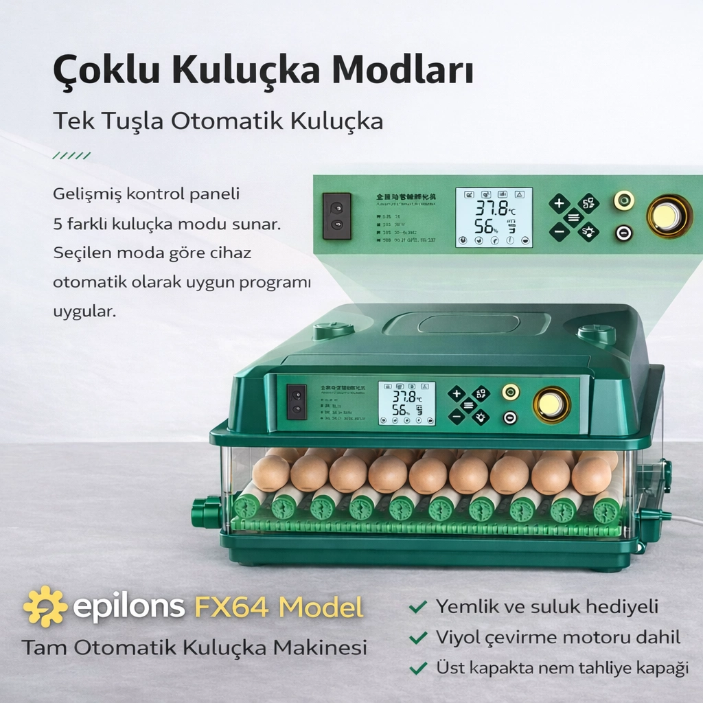 FX64 Model Tam Otomatik Kuluçka Makinesi Yeni Nesil Havalandırmalı Sulu Sistem ( Lisinya )