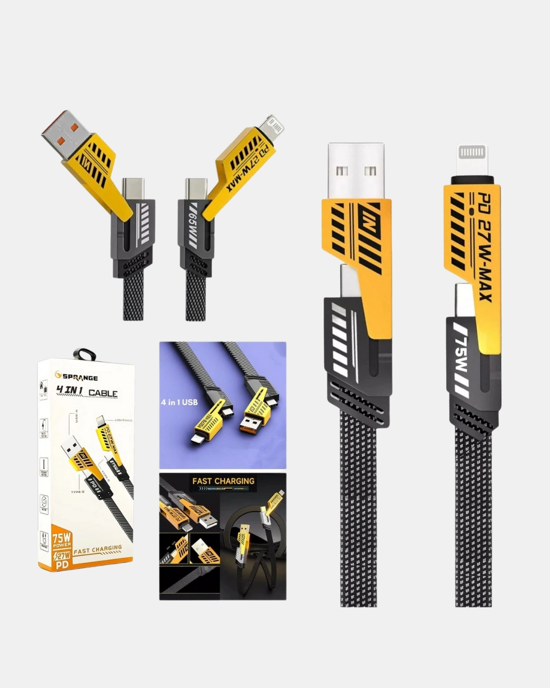 65w 4’ü 1 Arada Örgülü Hızlı Şarj Kablosu Usb-c Usb-a Çoklu Şarj Dayanıklı ( Lisinya )