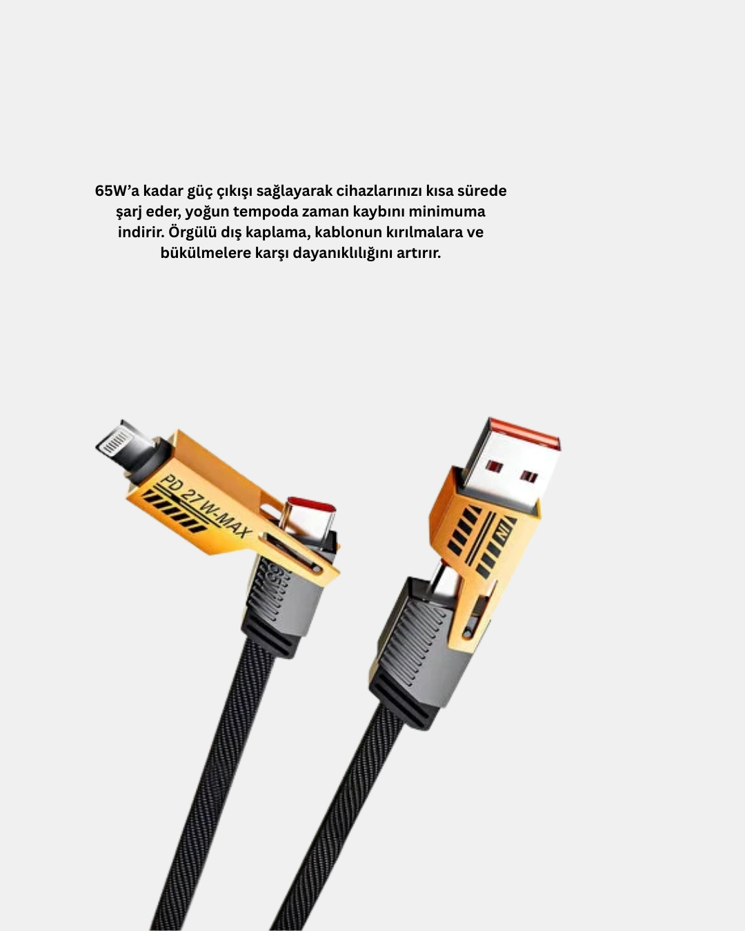 65w Çoklu Şarj Kablosu 4’ü 1 Arada Örgülü Hızlı Veri Aktarım Usb-c Usb-a ( Lisinya )