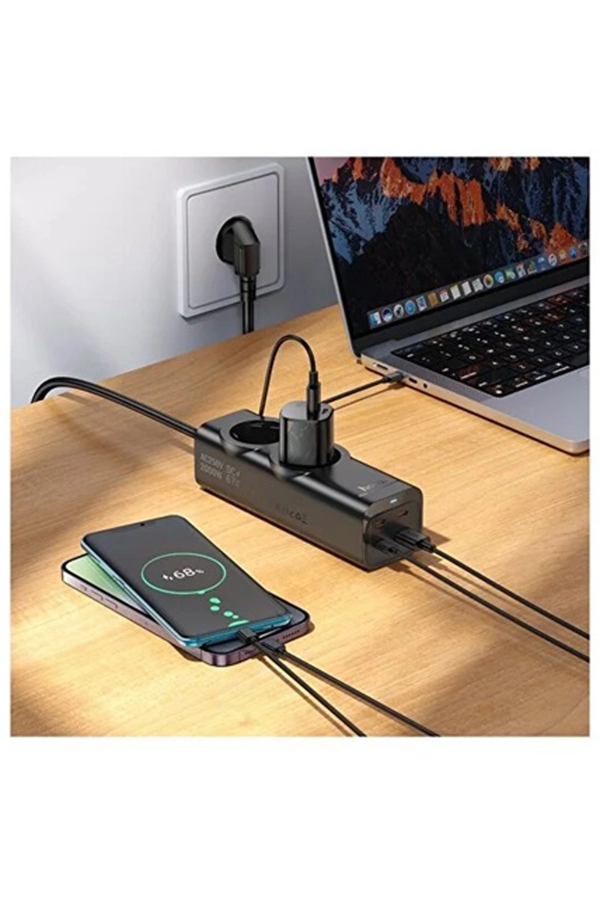 67w Hızlı Şarjlı Akıllı Çoklu Priz – 2000w Güç, 2 Usb-c + 2 Usb-a Çıkışlı, Telefon & Laptop Uyumlu ( Lisinya )