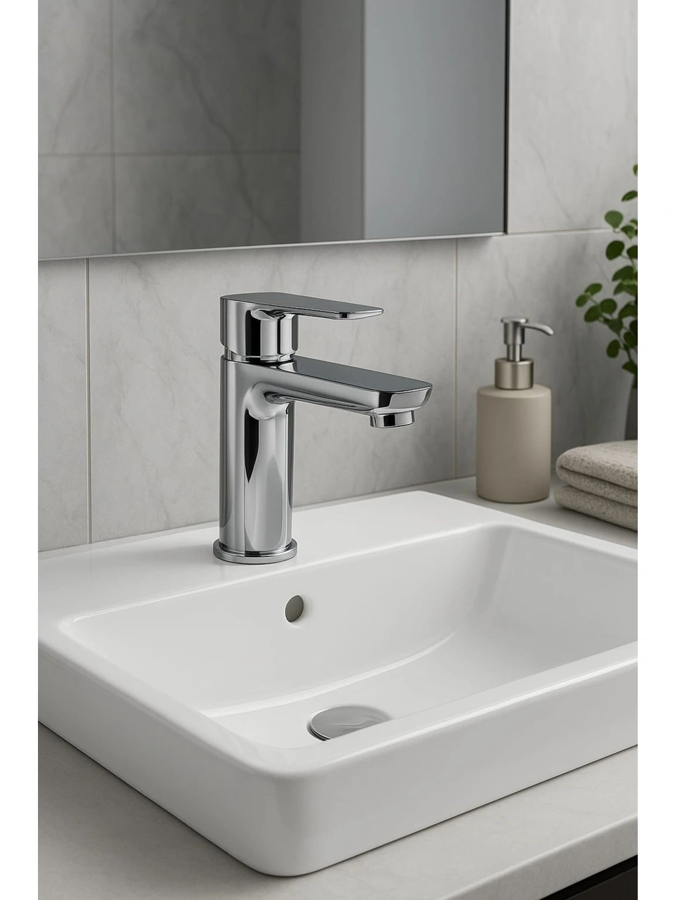 Lüks Sabit Lavabo Bataryası Tek Kollu Musluk – Su Tasarruflu Banyo & Mutfak Uyumlu ( Lisinya )